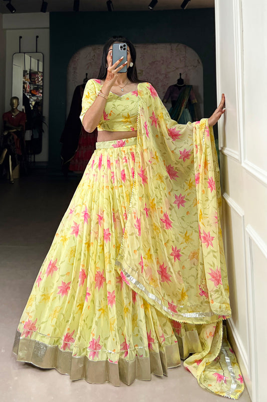Yellow Color Haldi Function Wear Floral Printed Lehenga Choli With Gorgeous Dupatta
