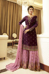 Wine Color Embroidery Work Beautiful Sharara Plazzo Dress For Wedding
