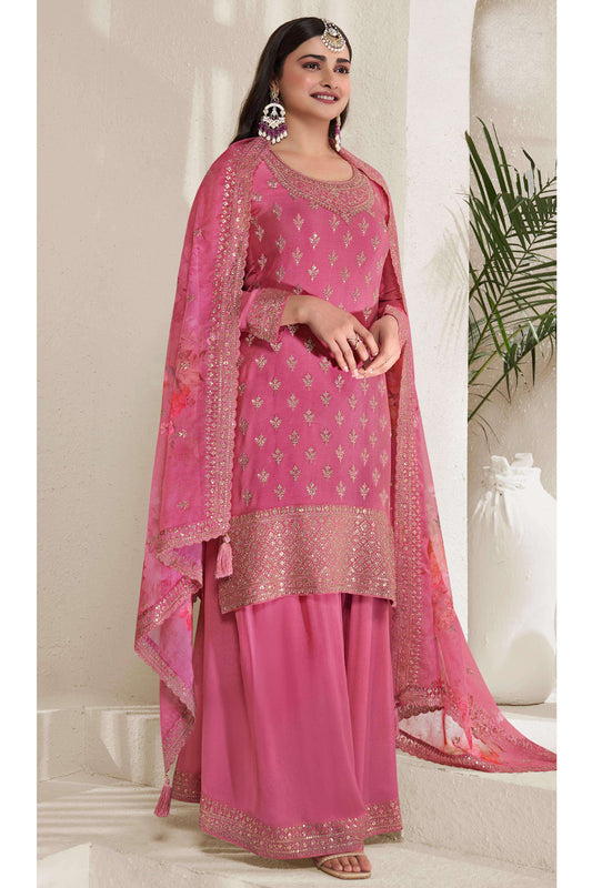 Designer Embroidery Work Salwar Kameez Plazzo Suit With Print Dupatta