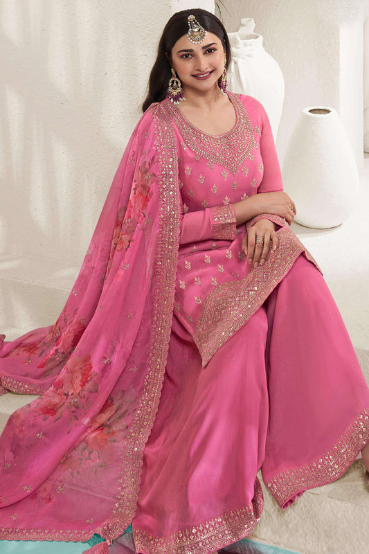 Designer Embroidery Work Salwar Kameez Plazzo Suit With Print Dupatta