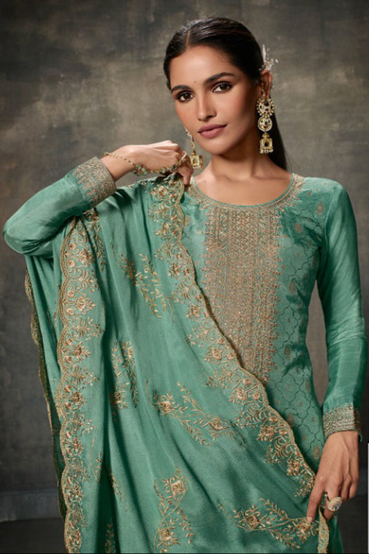 Indian Readymade Salwar Kameez Suits With Embroidered Chinon Dupatta