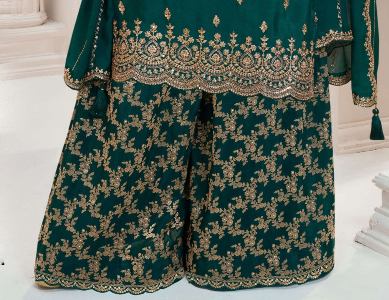Attractive Designer Embroidery Chinon Fabric Salwar Kameez Plazzo Suit