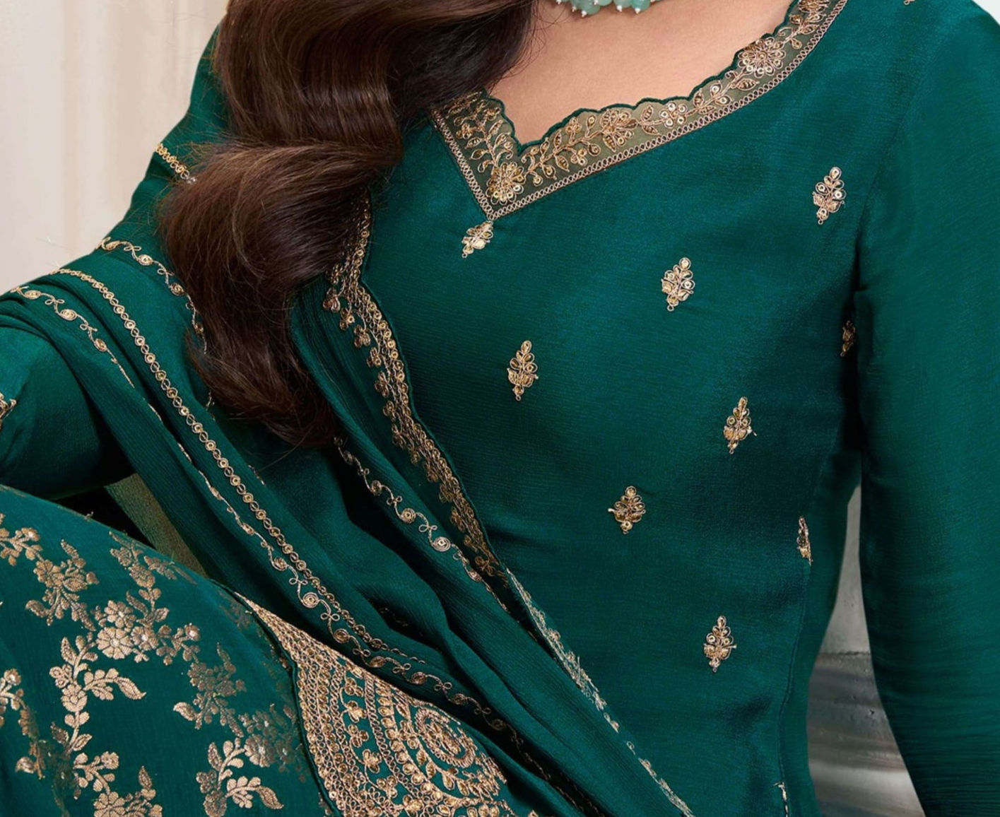 Attractive Designer Embroidery Chinon Fabric Salwar Kameez Plazzo Suit