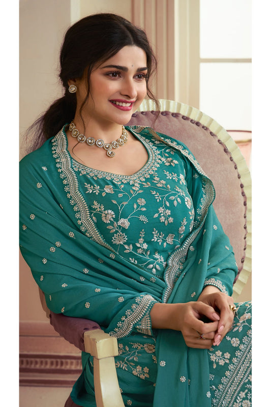 Chinon Fabric Salwar Kameez Plazzo Suits Plus Size Ready to Wear Dress
