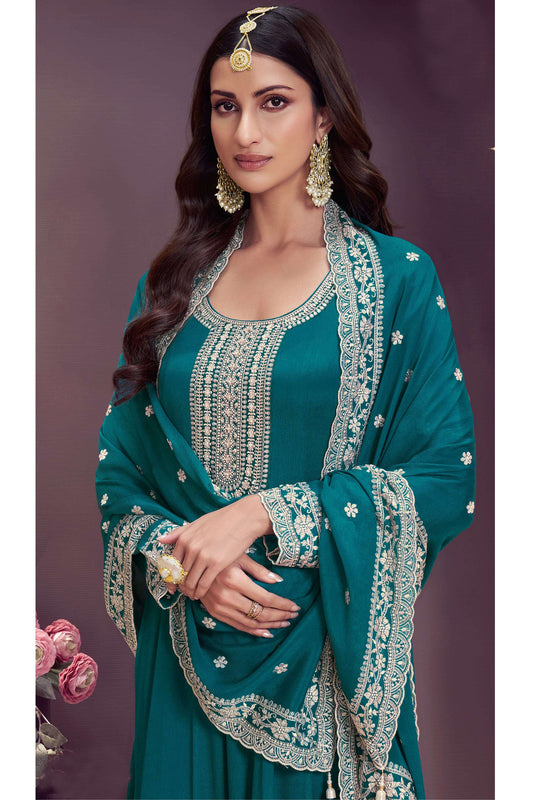 Reception Party Wear Embroidery Anarkali Gown Indian Gown with Dupatta