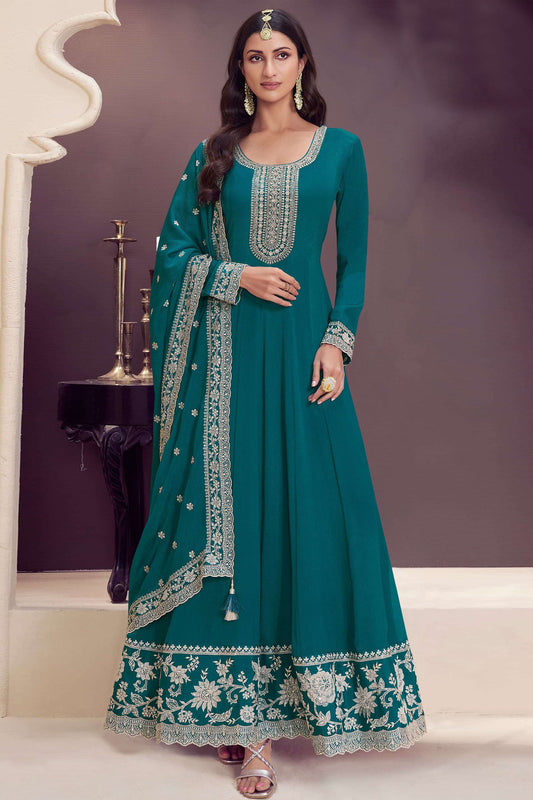 Reception Party Wear Embroidery Anarkali Gown Indian Gown with Dupatta