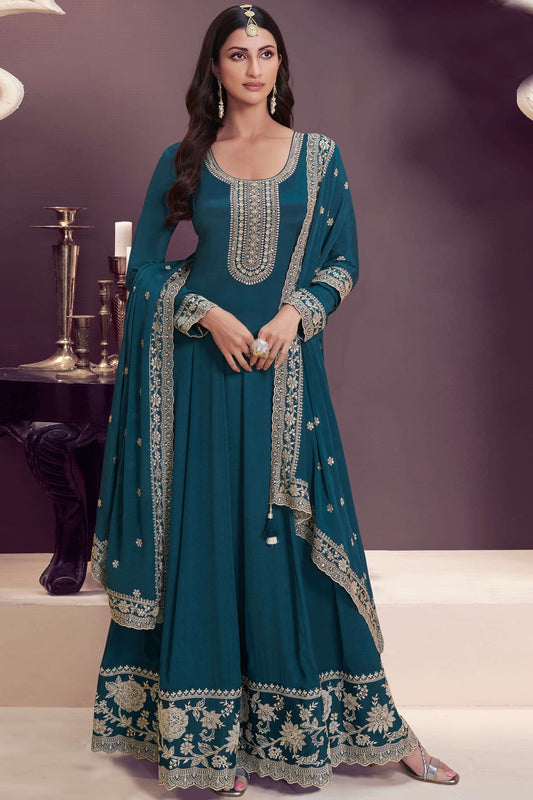 Reception Party Wear Embroidery Anarkali Gown Indian Gown with Dupatta