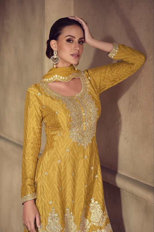 Beautiful Design Haldi Function Wear Ready Made Shalwar Kameez Palazzo