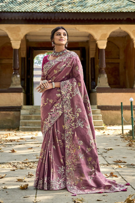 Gorgeous Designer Mulberry Pink Color Silk Fabric Traditional Wear Saree