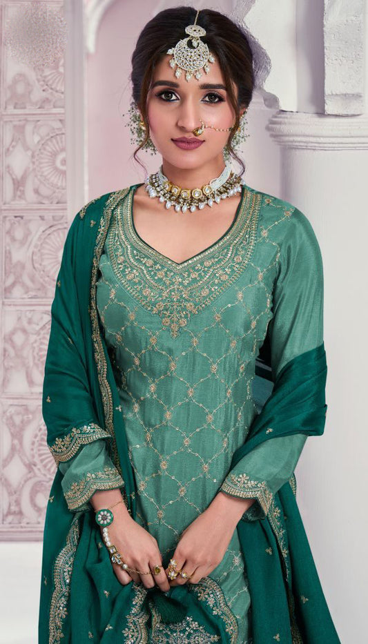 Indian Ethnic Wear Chinon With Embroidery Work Salwar Kameez Sharara suits