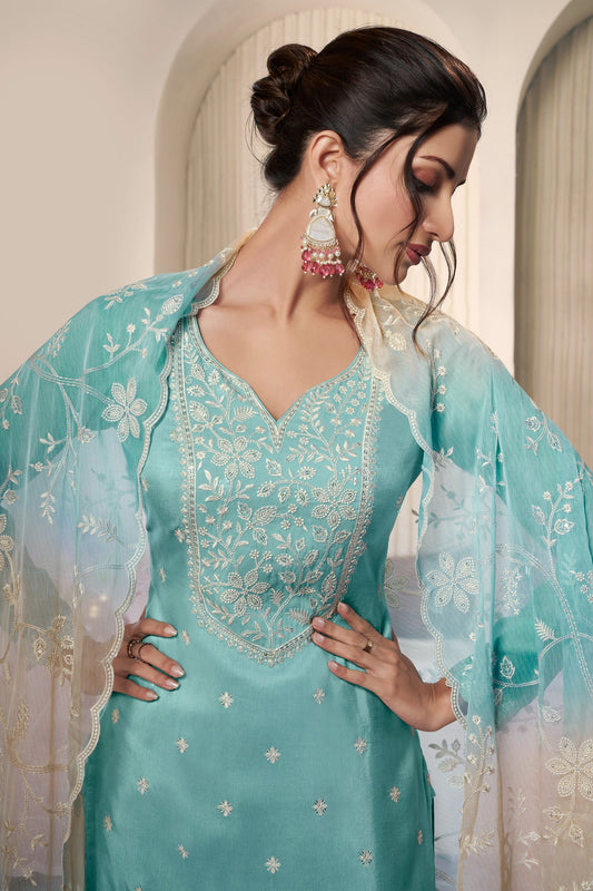 Casual Wear Salwar Kameez Pant Suit With Beautiful Dupatta