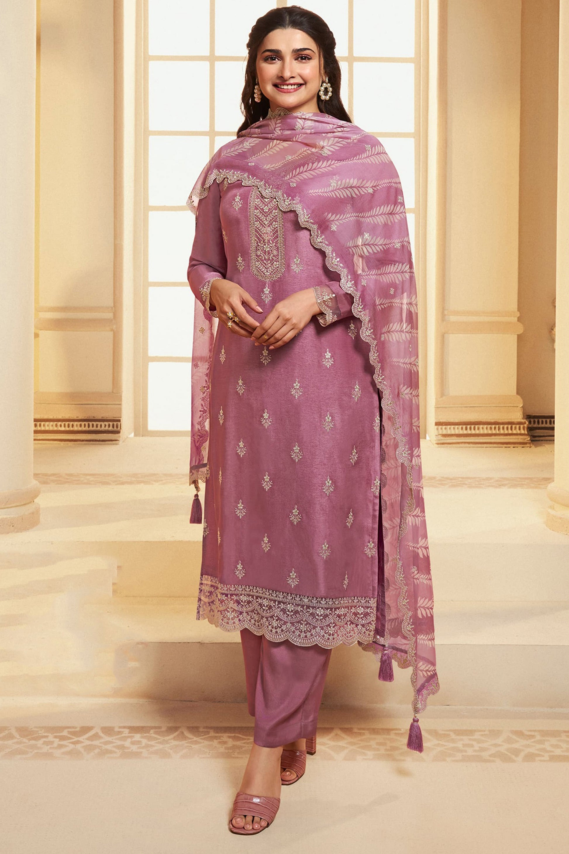 Pakistani Designer Salwar kameez Palazzo Suit With Organza Dupatta