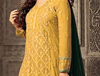 Fancy Embroidery Foil Paper Worked Salwar Kameez Plazzo Pakistani Eid-Ramadan Party Wear Suits