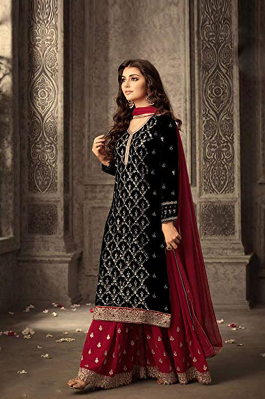 Fancy Embroidery Foil Paper Worked Salwar Kameez Plazzo Pakistani Eid-Ramadan Party Wear Suits