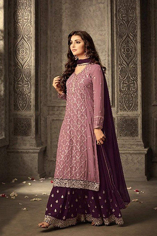 Fancy Embroidery Foil Paper Worked Salwar Kameez Plazzo Pakistani Eid-Ramadan Party Wear Suits
