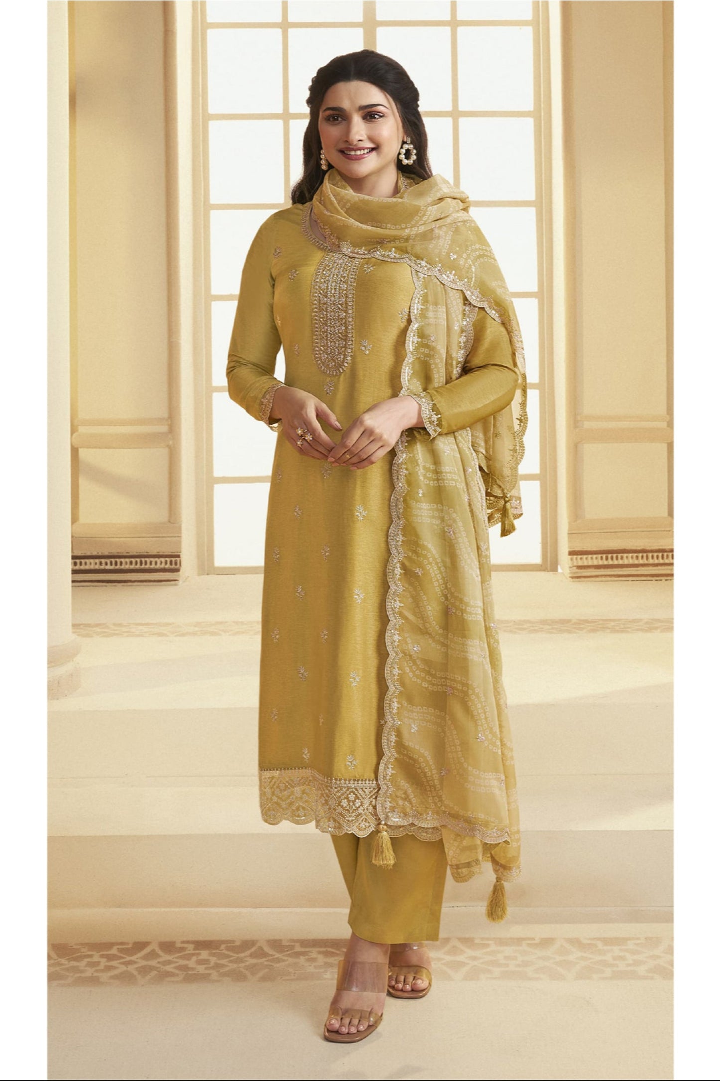 Pakistani Designer Salwar kameez Palazzo Suit With Organza Dupatta