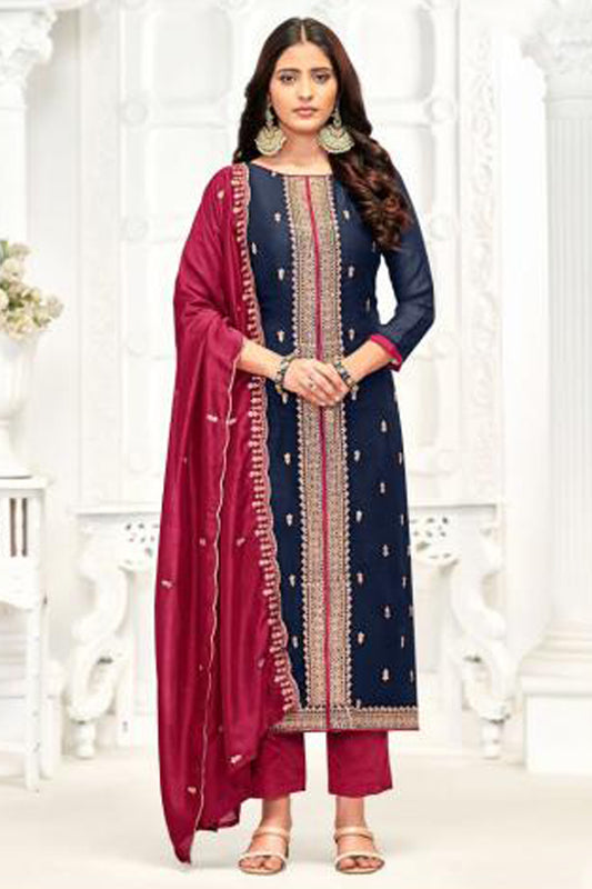 New Casual Wear Stitched Vichitra Silk Salwar Kameez Suit With Dupatta
