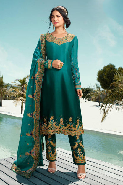 Hand Worked Pakistani Reception Wedding Wear Trouser Pant Suits
