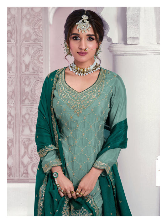 Indian Ethnic Wear Chinon With Embroidery Work Salwar Kameez Sharara