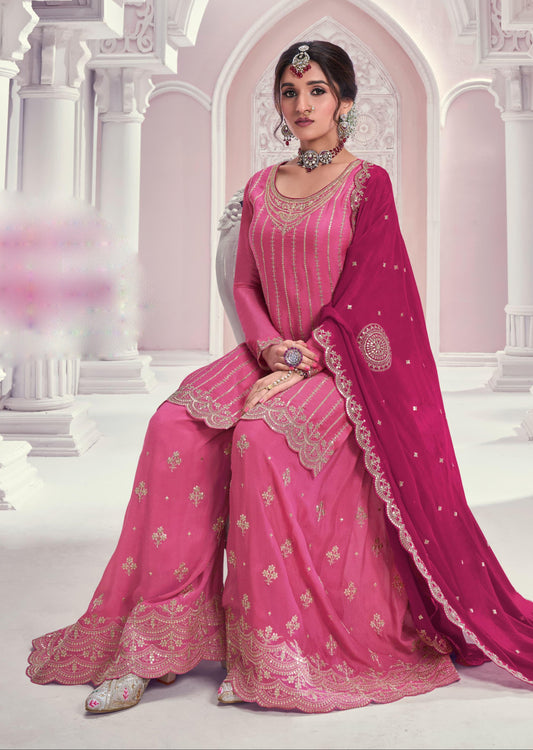 Indian Ethnic Wear Chinon With Embroidery Work Salwar Kameez Sharara