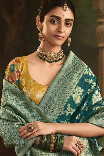 South Asian Festive Wear Sari Heavy Silk Fabric Event Wear Saree