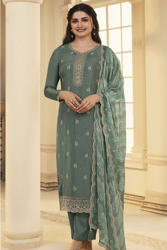 Dola Silk Embroidered Suit with Digital Printed Salwar Kameez Outfit
