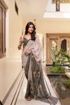 Bollywood Stylish Gray Color Printed Work Summer Festival Wear Saree