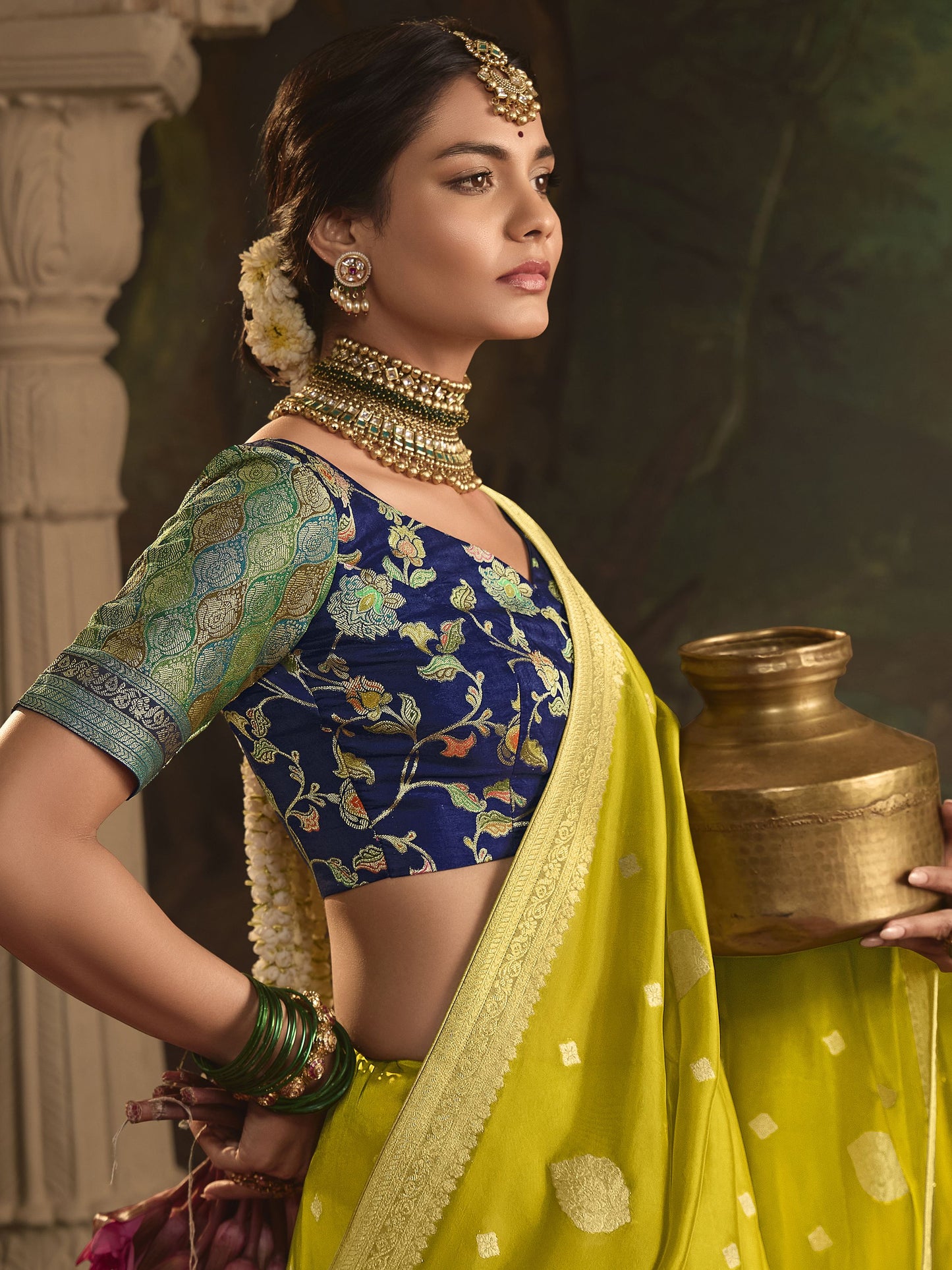 Saree For Desi Events USA Lemon Yellow Color Heavy Sari With Readymade Blouse