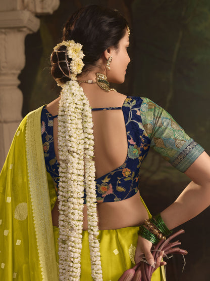 Saree For Desi Events USA Lemon Yellow Color Heavy Sari With Readymade Blouse