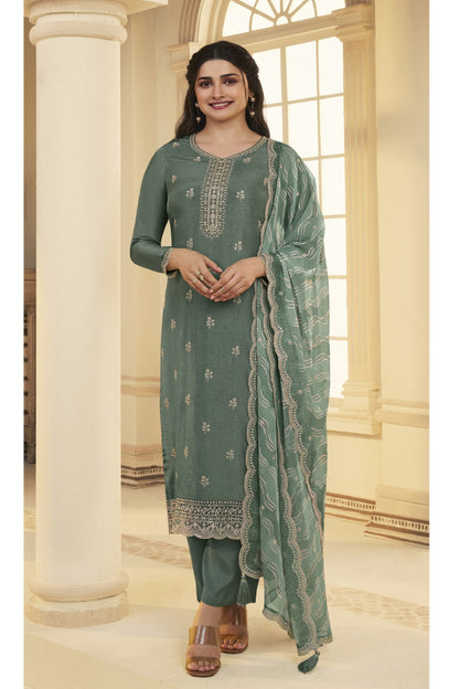 Shalwar Kameez Suit with Embroidered Organza Chiffon Dupatta
