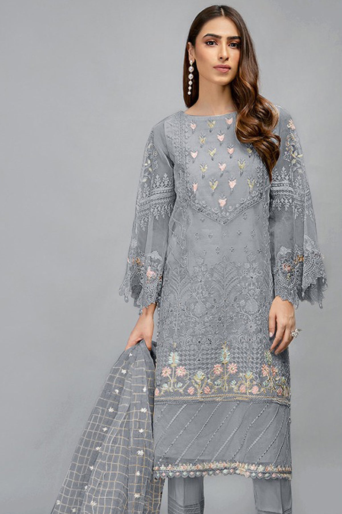 Readymade Indian event salwar kameez pant suit with organza dupatta