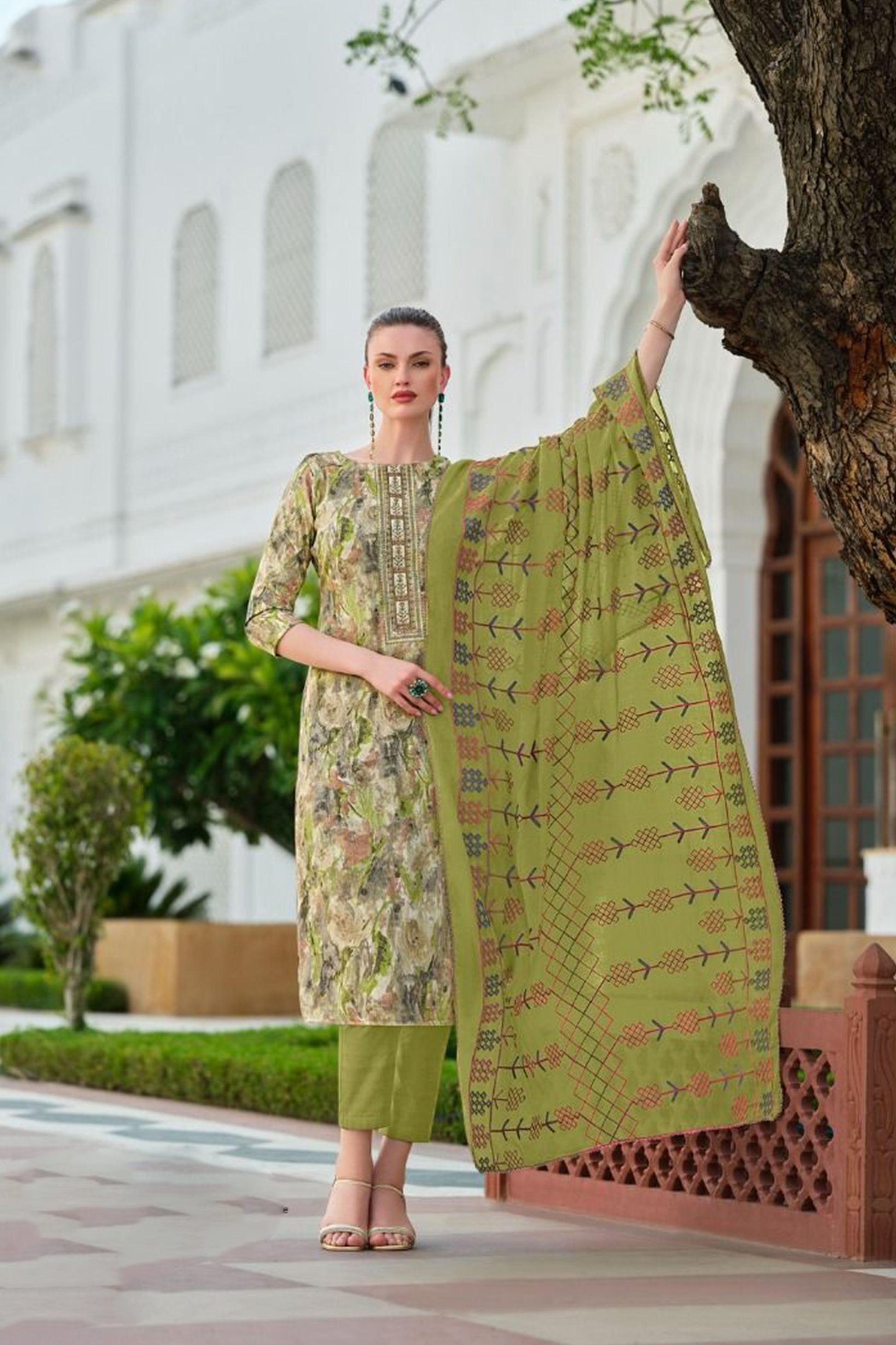 Casual Cotton Ethnic Wear Printed Work Shalwar Kameez Pant With Dupatta Suits