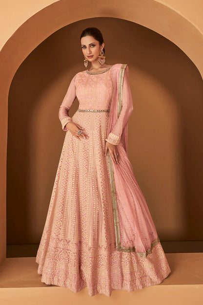 Indian Event Wedding Wear Designer Readymade Anarkali Gown Suits With Nazmeen Dupatta