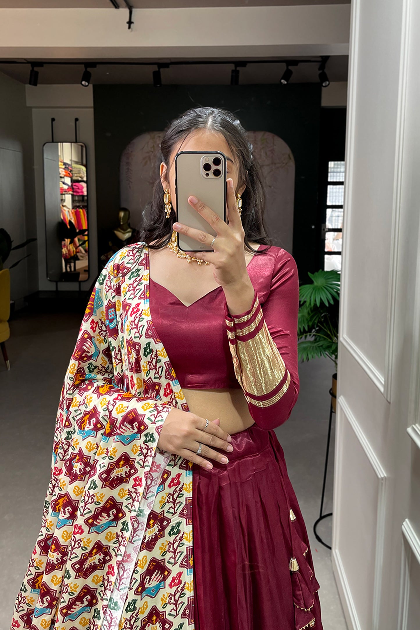 Red Color Readymade Bandhej Patola Lehenga Choli For Eid Wear