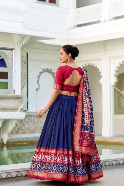 Indian Designer Royal Blue Color Tussar Silk Wedding Wear Lehenga Choli