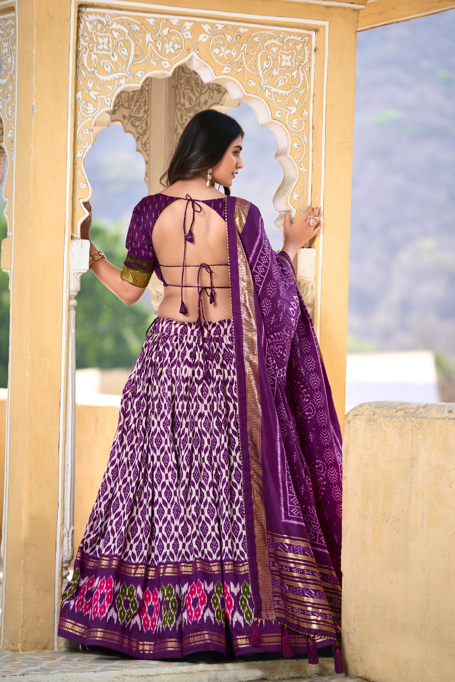 Awesome Fluorescent Purple Color Digital Patola Printed Lehenga Blouse