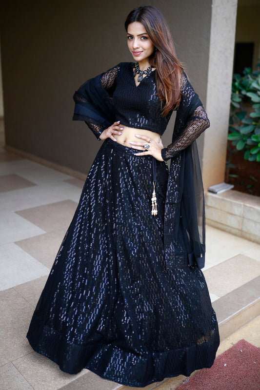 Black Color Heavy Sequins Designer Lehenga Choli Dupatta for Women wear
