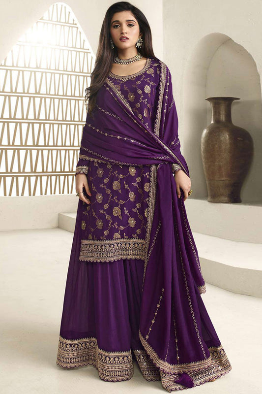 Royal Wedding Wear Purple Color Heavy Embroidery Worked Stitched Shalwar Kameez Plazzo Suits