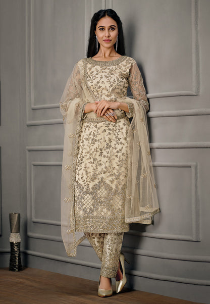 White Color Eid Ramadan Wear Salwar Kameez Suits Wonderful Worked Trouser Pant Dress