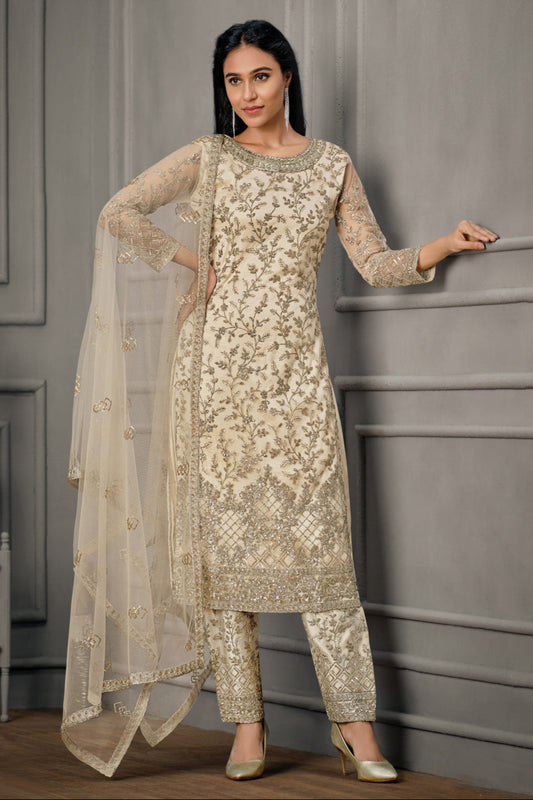 White Color Eid Ramadan Wear Salwar Kameez Suits Wonderful Worked Trouser Pant Dress