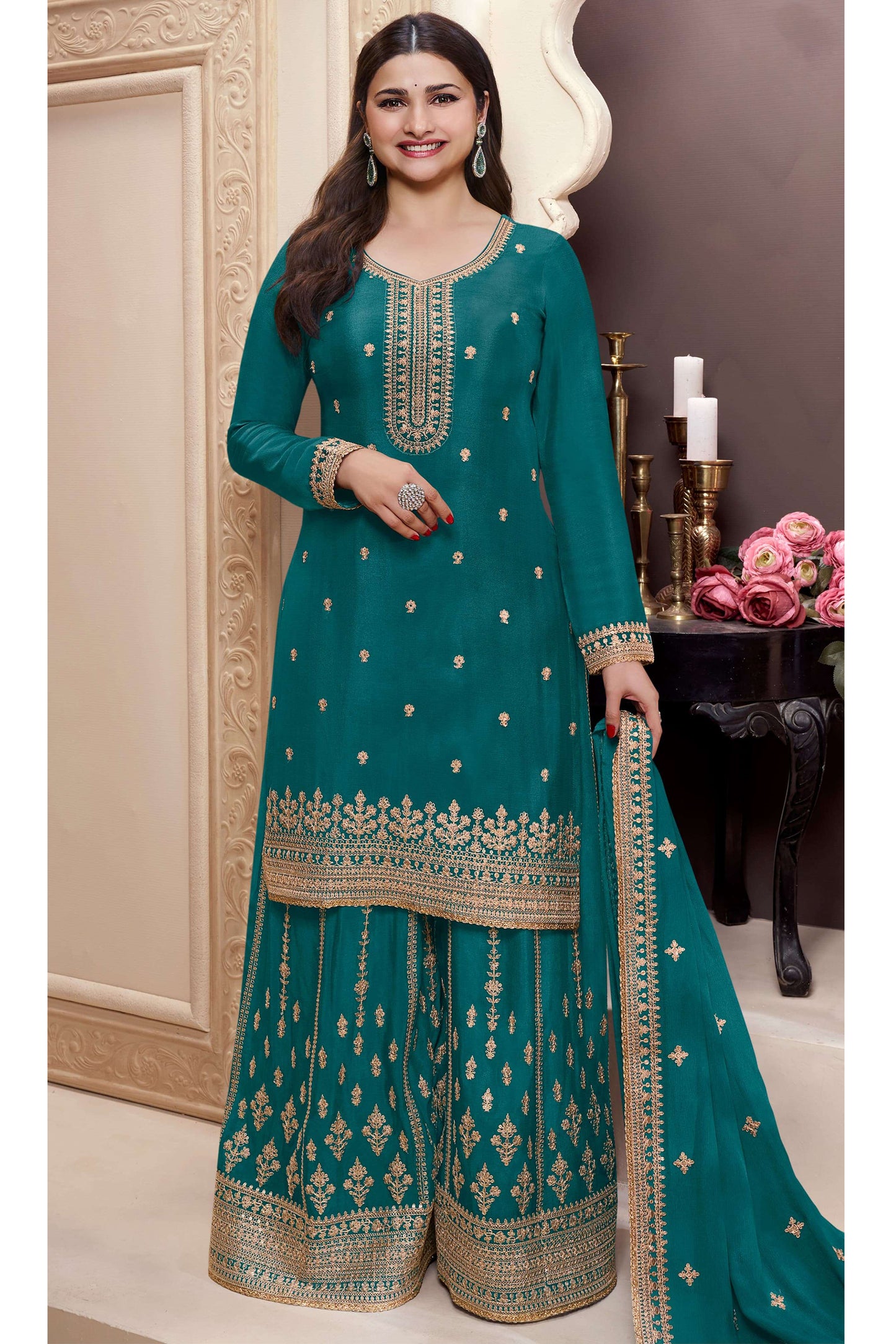 New Pakistani Style Heavy Embroidered Work Salwar Kameez Palazzo Suits