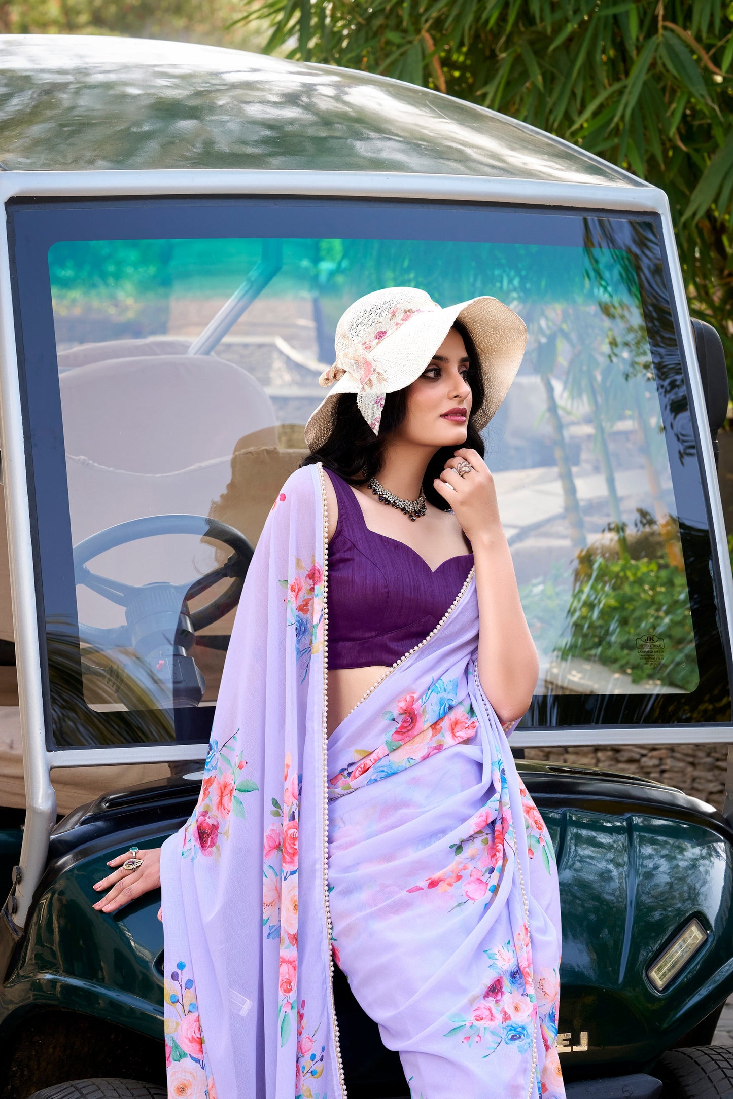 Party Wear Women Floral Saree Blouse Gorgeous Lavender Bollywood Style Sari 