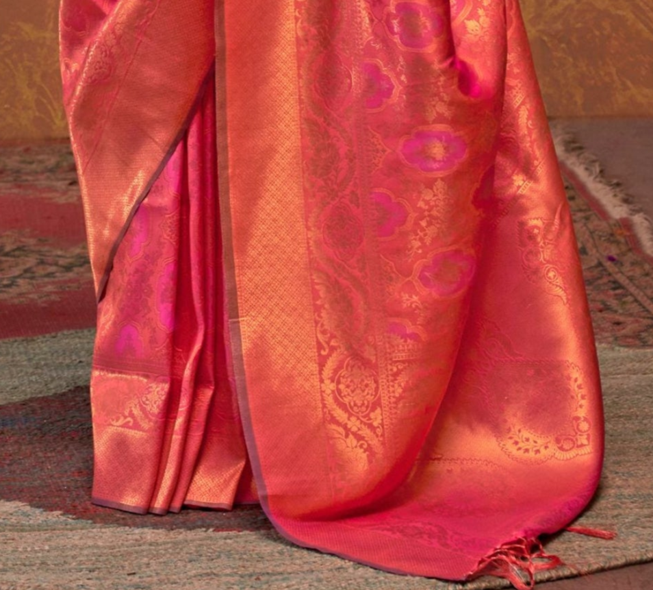 Beautiful Women wear Pink Color Indian Traditional Wedding Wear Saree