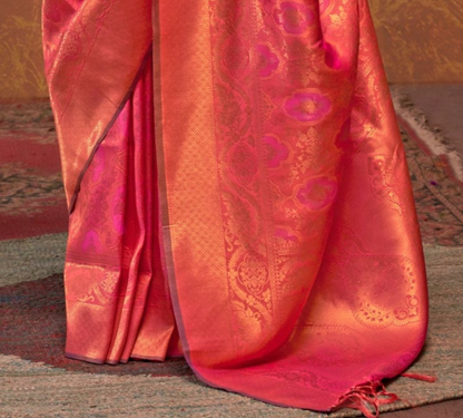 Beautiful Women wear Pink Color Indian Traditional Wedding Wear Saree