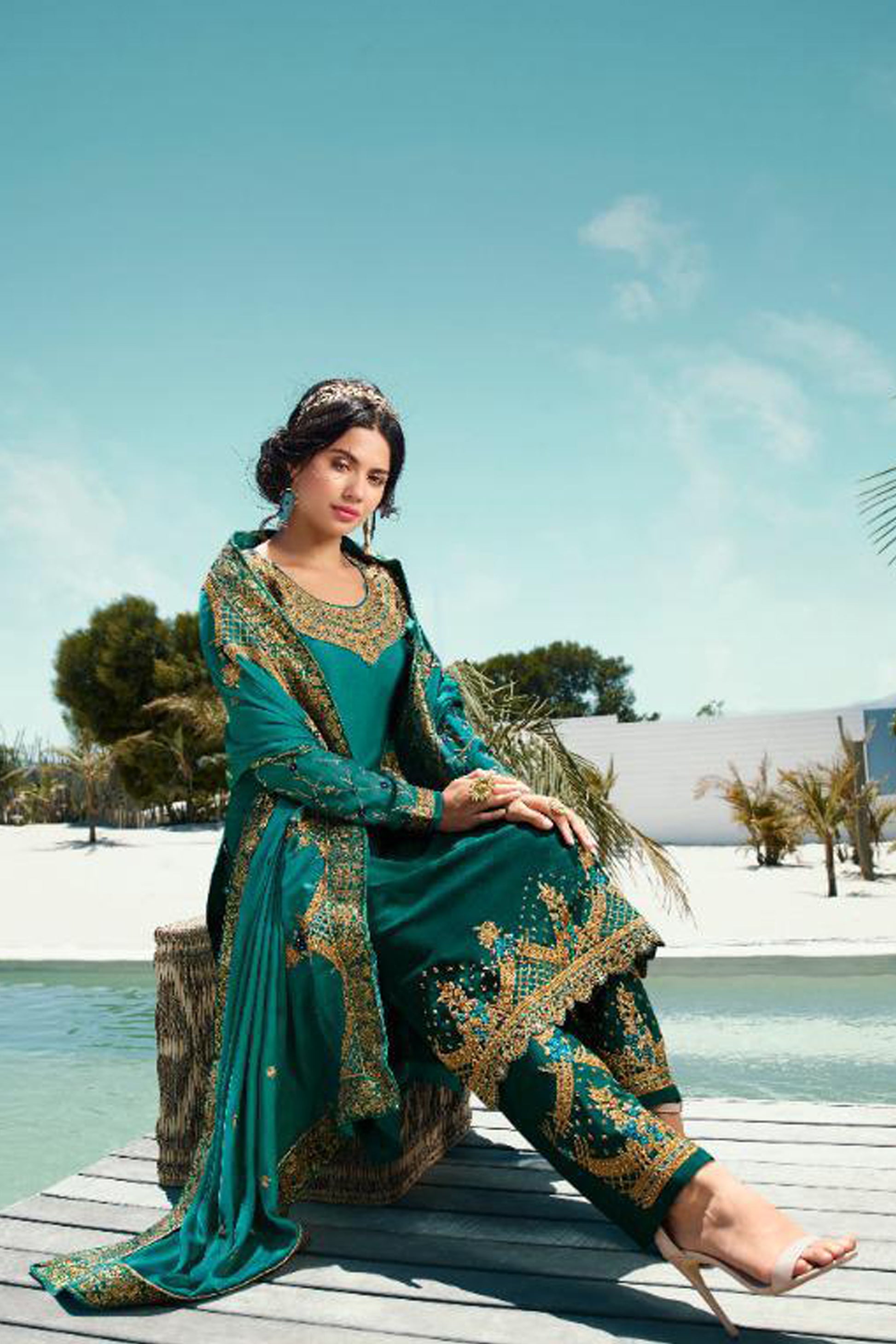 Hand Worked Pakistani Reception Wedding Wear Pant Suits
