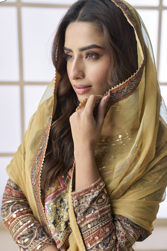 Light yellow color palazzo sharara in viscose silk fabric with hand zari work and embroidery work, bringing a soft, radiant elegance perfect for festive and celebratory occasions.
