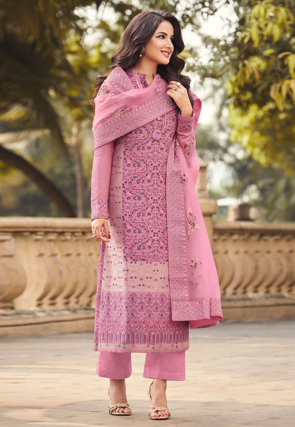 Ramadan-Eid Function Wear Salwar Kameez Pant Suits With Silk Organza Dupatta