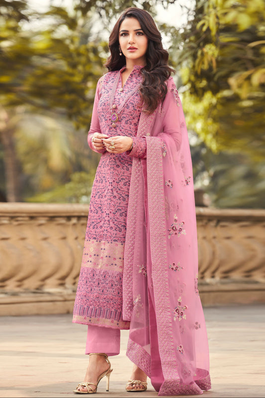 Ramadan-Eid Function Wear Salwar Kameez Pant Suits With Silk Organza Dupatta