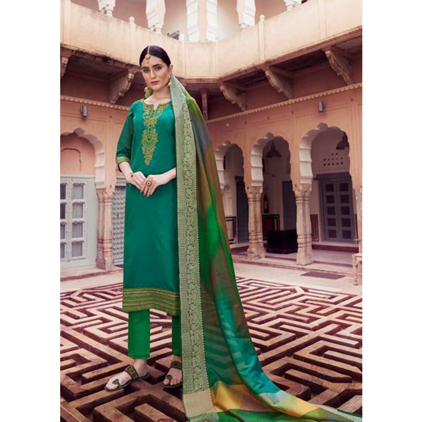 Eid Special Designer Banarasi Silk Cotton Fabric Salwar Kameez Suits