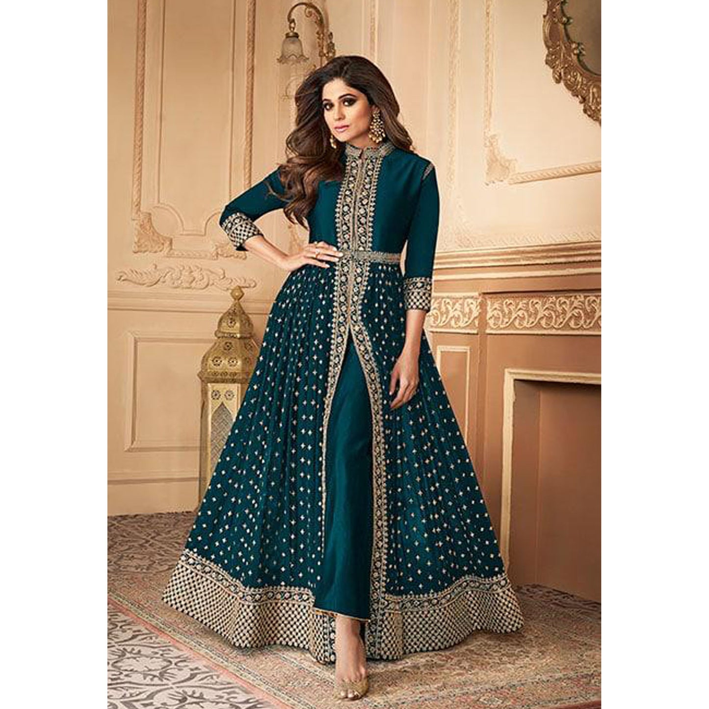 Turquoise Blue Color Eid Ramadan Festival Wear Stylish Anarkali Gown